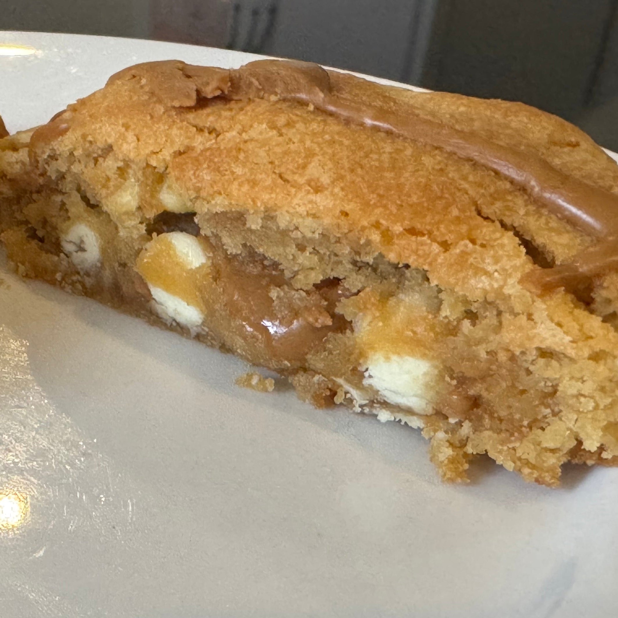 Biscoff stuffed white choc chip cookie